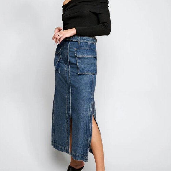 Pixie Market Denim Cargo Maxi sz L - Picture 1 of 7